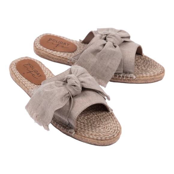 NEW Shanty SHACK SLIDES Women's Slip On SHOES 40, US 9 Natural Linen Bow Sandals - Picture 2 of 12